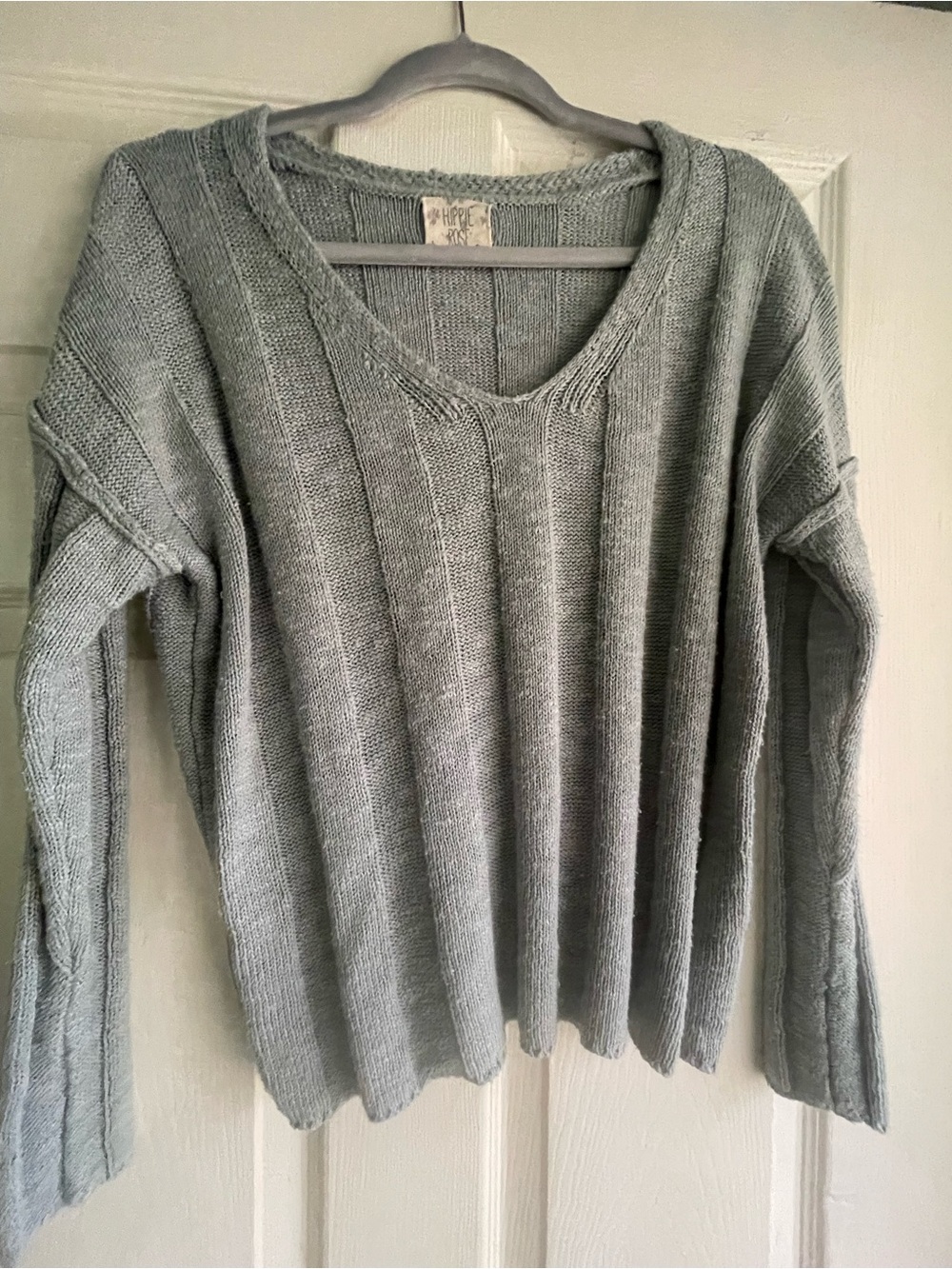 Hippie Rose Light Blue V-Neck Ribbed Women’s Sweater